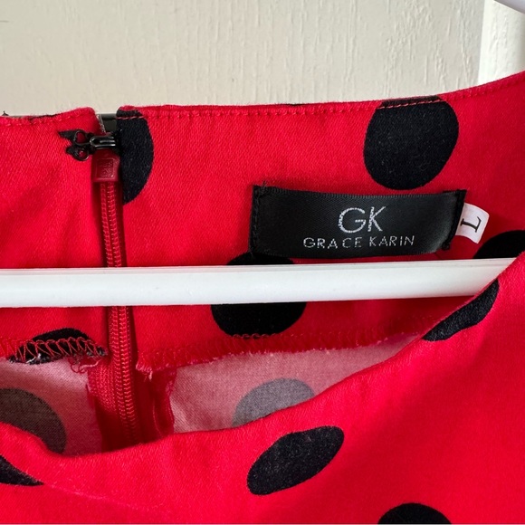 Grace Karin size L Red dress with black polka dots - Picture 3 of 7